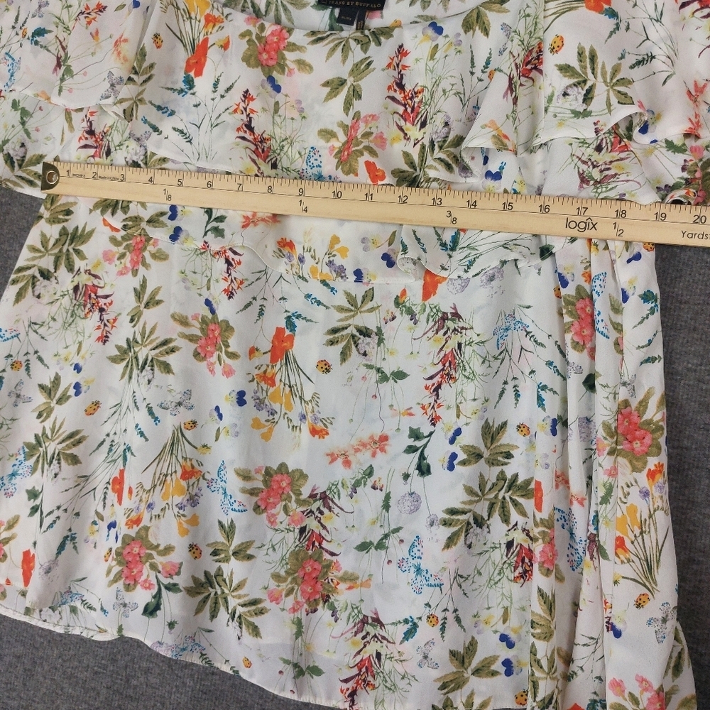I JEANS BY BUFFALO WOMENS WHITE FLORAL FLUTTER SLEEVE COLD SHOULDER BLOUSE SZ XL - Picture 4 of 6